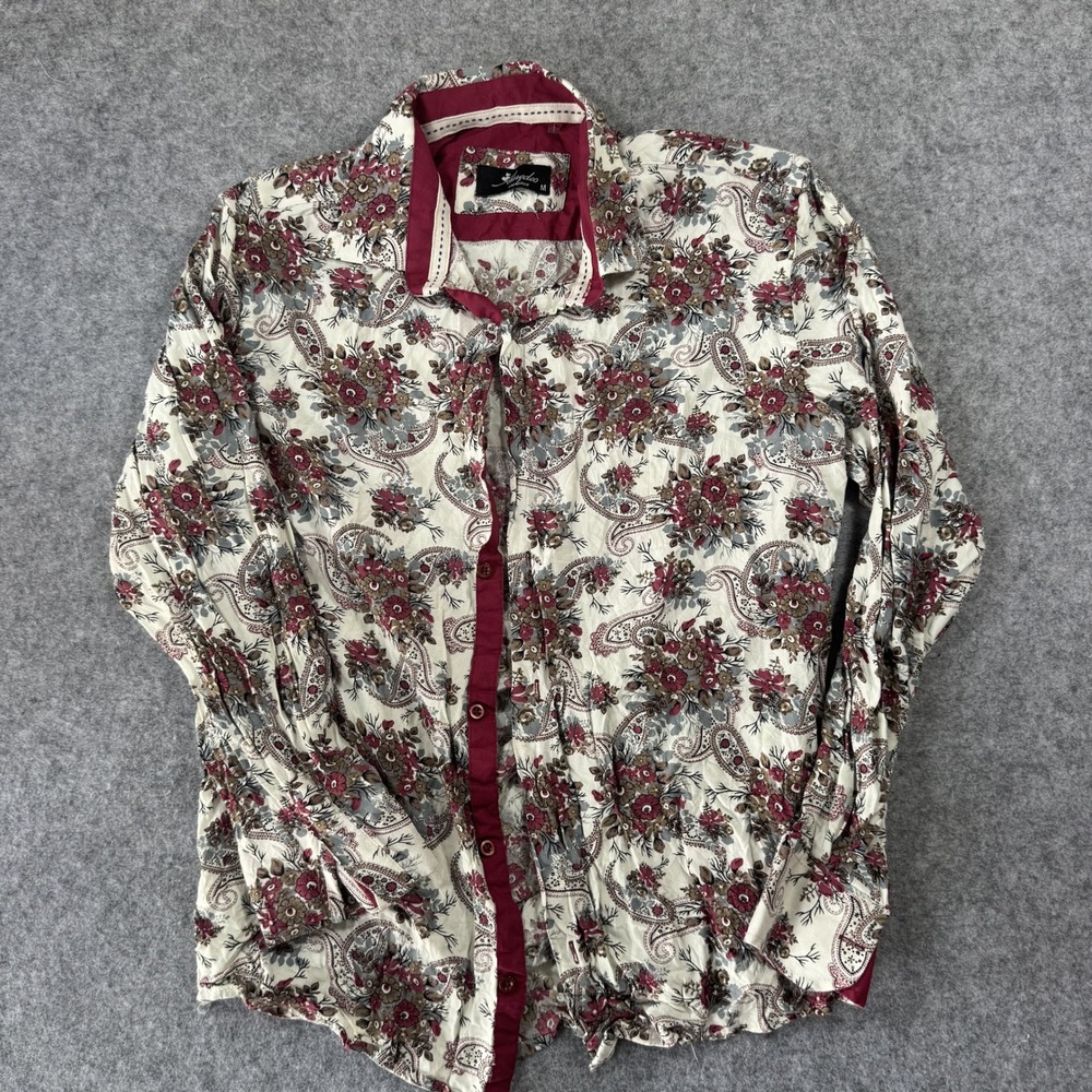 Angelo Litrico Paisley Button Down Medium Cream Floral Cotton Long Sleeve Shirt
